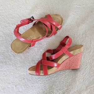 Red Strappy Wedge Sandals